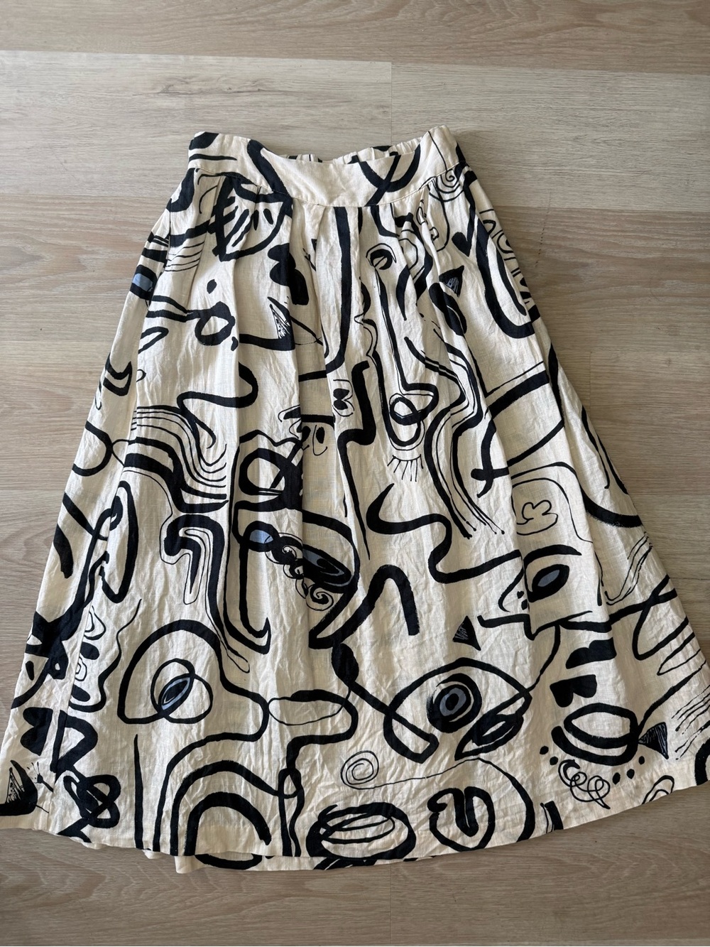 Abstract Black and Cream Linen Skirt